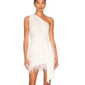 Saylor white one shoulder dress with feathers